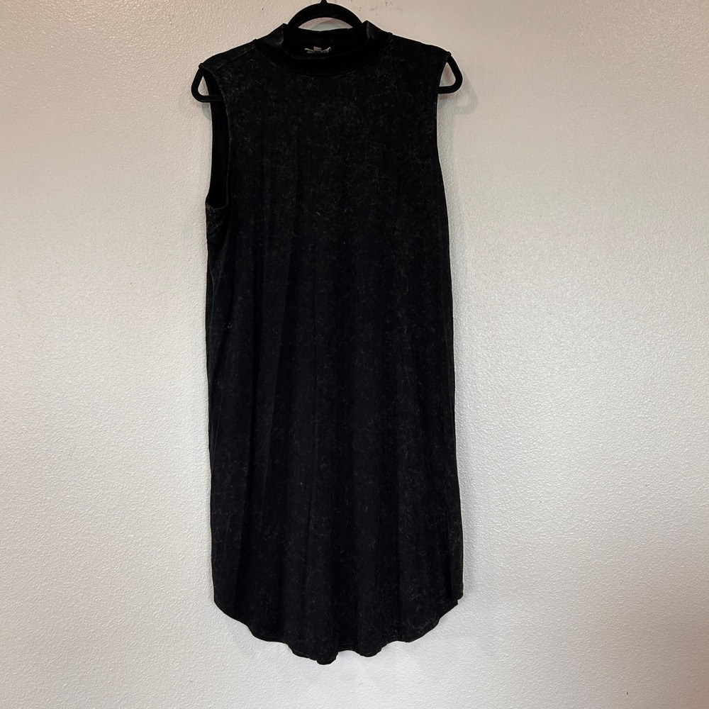 Lilla P Marble Black Acid Wash Mock Neck Sleeveless High Low‎ Shift Dress Large